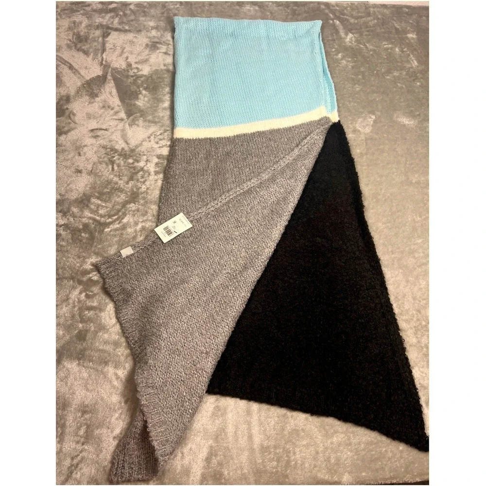 Calvin Klein Striped Knit Scarf Mint Green Turquoise Gray Black Wool Blend NWT